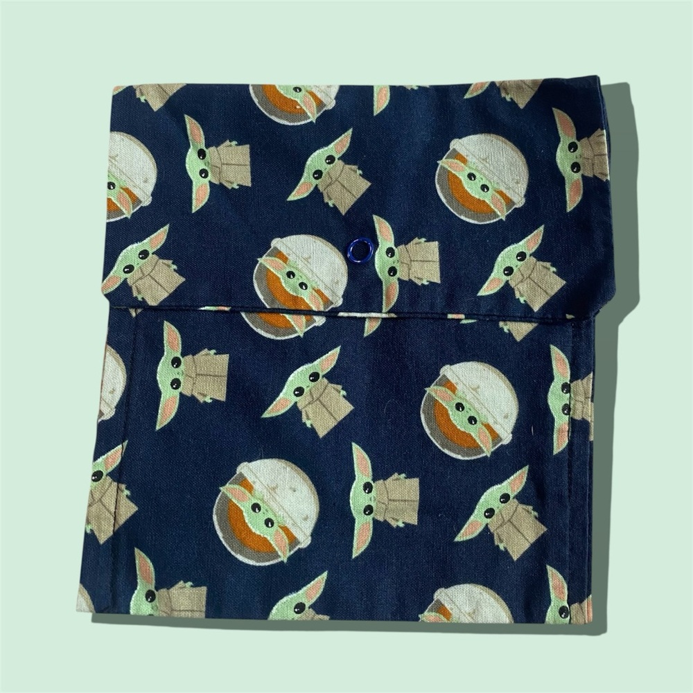 Handmade Multicolored Star Wars Baby Yoda Print Snap Closure Multipurpose Bag